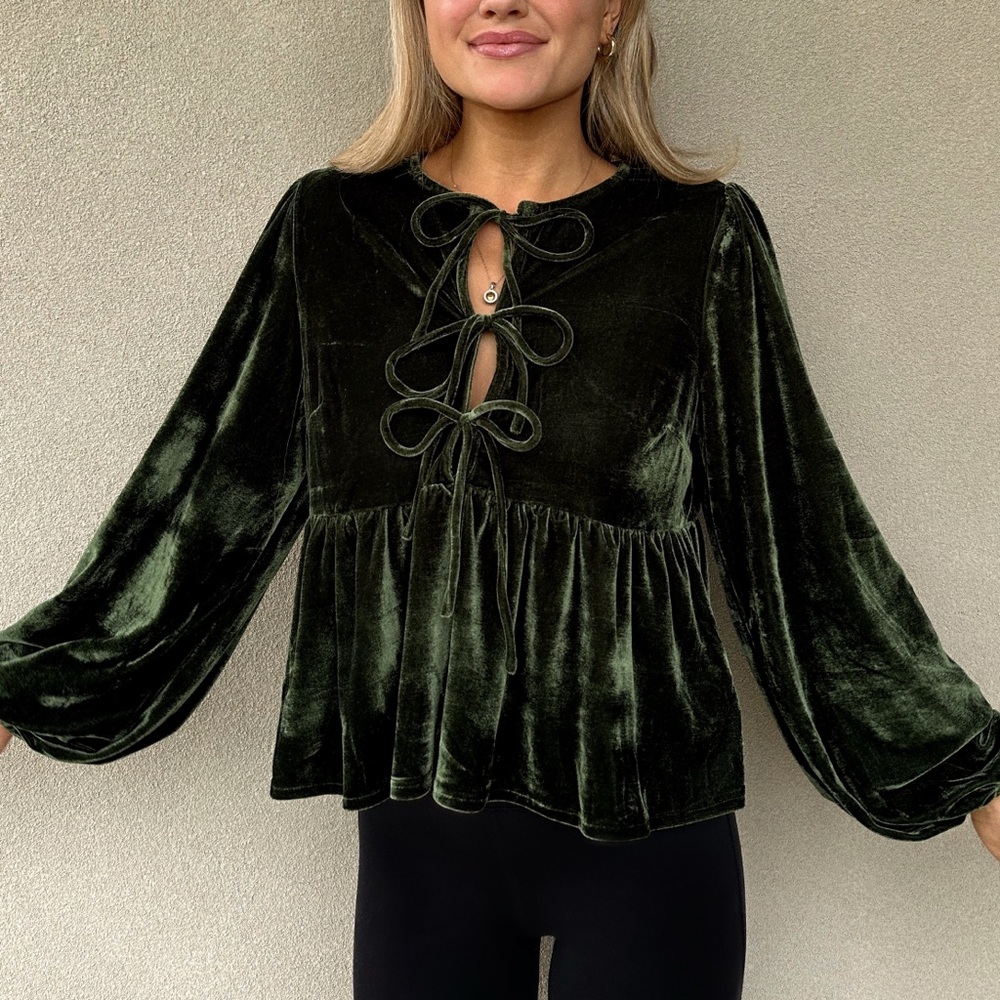 Velvet Tie-Front Blouse